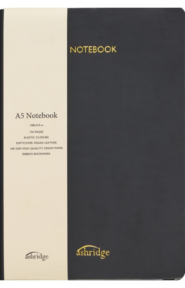 Z Ashridge A5 PU Rainbow Edge Lined Notebook  Black  